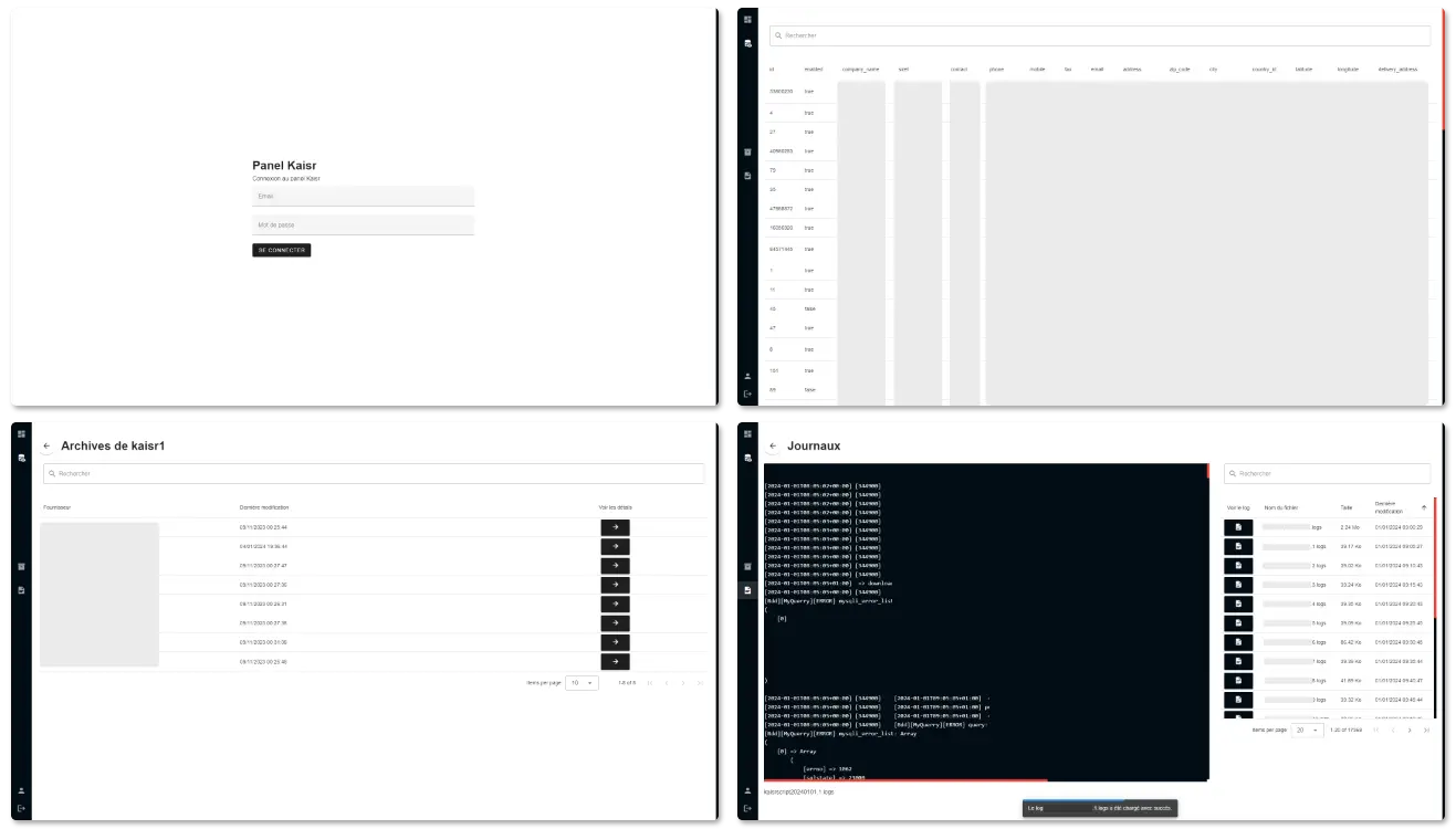 Preview de certaines pages du panel web Kaisr